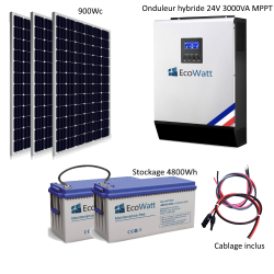 Kit solaire 860w hybride autonome 24v-230v - stockage 4800wh