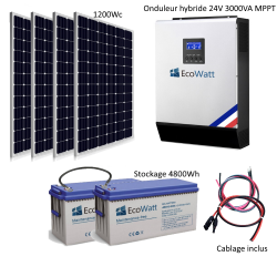 Kit solaire 1290Wc hybride autonome 24v-230v - stockage 4800wh