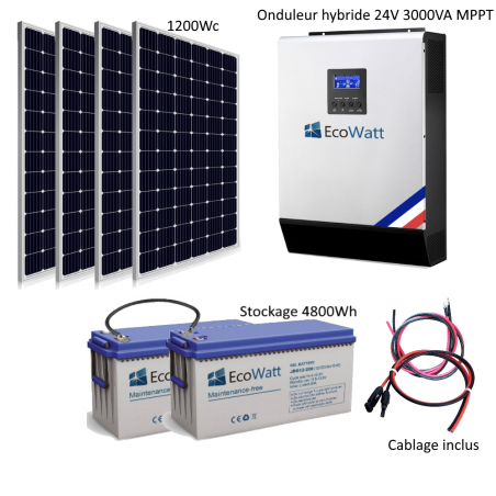 Kit Solaire 1200w Hybride Autonome 24v-230v - Stockage 4800wh