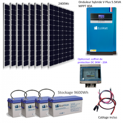Kit solaire 2400w hybride autonome 48v-230v - stockage 9600wh