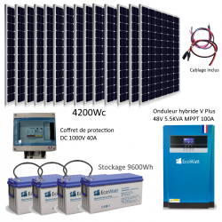 Kit solaire 5160Wc hybride autonome 48v-230v - stockage 9600wh