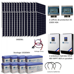 Kit solaire 8600Wc hybride autonome 48v-230v - stockage 19200wh