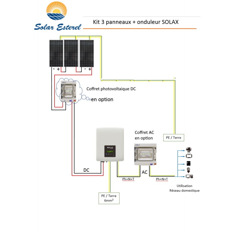 Kit Solaire Raccordé au réseau/ Monophasé 220V/ Onduleur SOLAX 5Kw