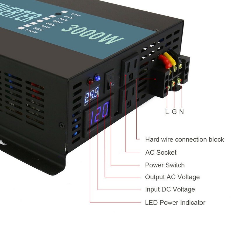 Convertisseur 3000W DC/AC Pur Sinus Tension D'alimentation DC 12V